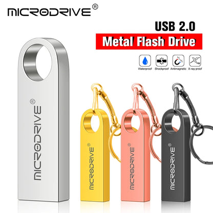 High Speed Memoria Flash Drive 8GB 32GB Pendrive 128GB 64GB Waterproof Pen Drive Flash Usb 2.0 Metal Stick Key Custom Logo