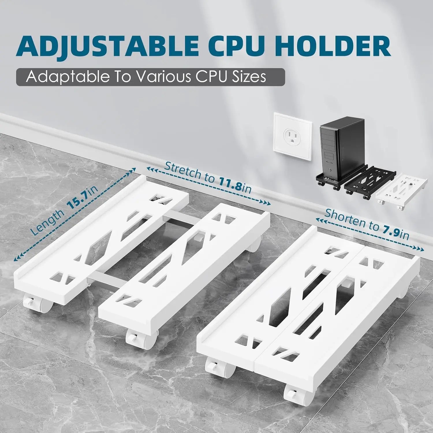 Adjustable Mobile CPU Stand, Ventilated Computer Tower Stand PC Tower Stand with 4 Caster Wheels Fits Most PC, under Desk Holder