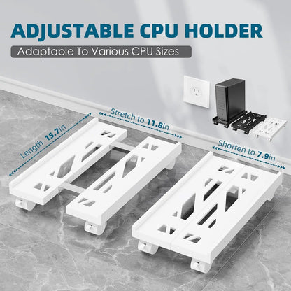 Adjustable Mobile CPU Stand, Ventilated Computer Tower Stand PC Tower Stand with 4 Caster Wheels Fits Most PC, under Desk Holder