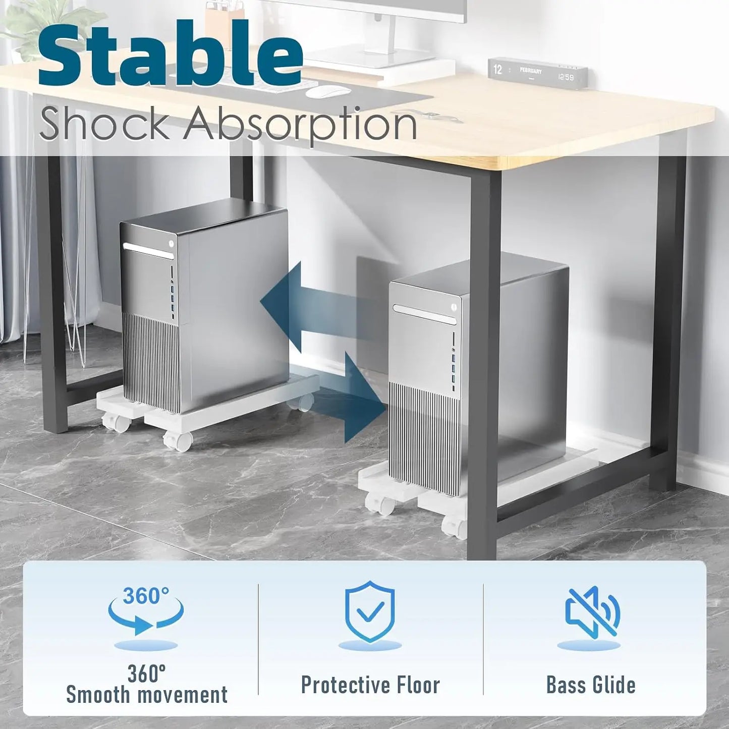 Adjustable Mobile CPU Stand, Ventilated Computer Tower Stand PC Tower Stand with 4 Caster Wheels Fits Most PC, under Desk Holder