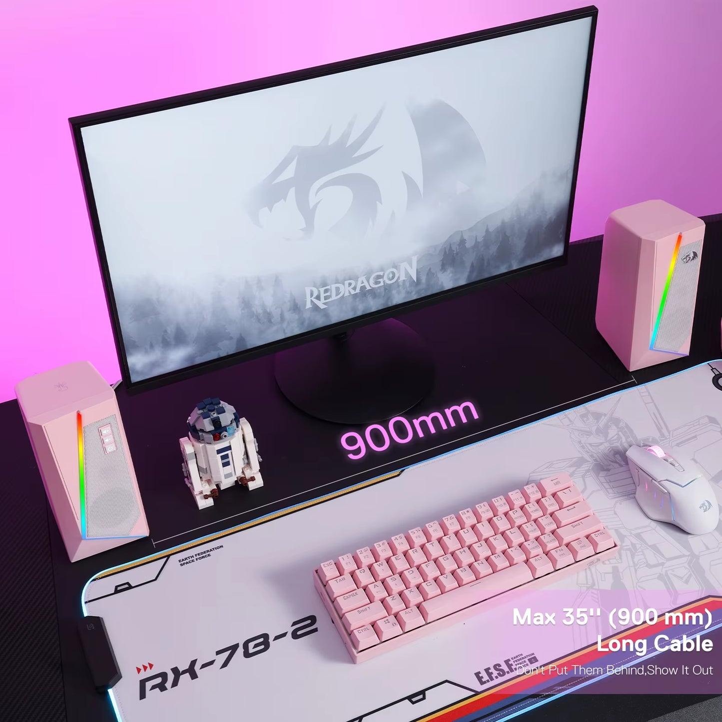 GS520 RGB Desktop Speakers, 2.0 Channel PC Stereo Speaker with 6 Colorful LED Modes, Enhanced Sound, White/Pink