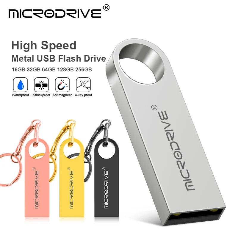High Speed Memoria Flash Drive 8GB 32GB Pendrive 128GB 64GB Waterproof Pen Drive Flash Usb 2.0 Metal Stick Key Custom Logo