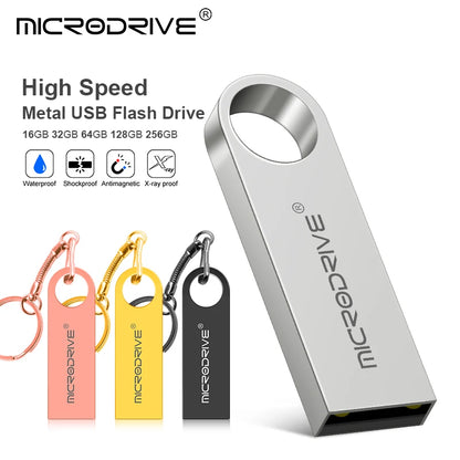 High Speed Memoria Flash Drive 8GB 32GB Pendrive 128GB 64GB Waterproof Pen Drive Flash Usb 2.0 Metal Stick Key Custom Logo